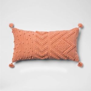 MOVING SALE! Textured Embroidered Blush Pink Throw Lumbar Pillow with Tassels